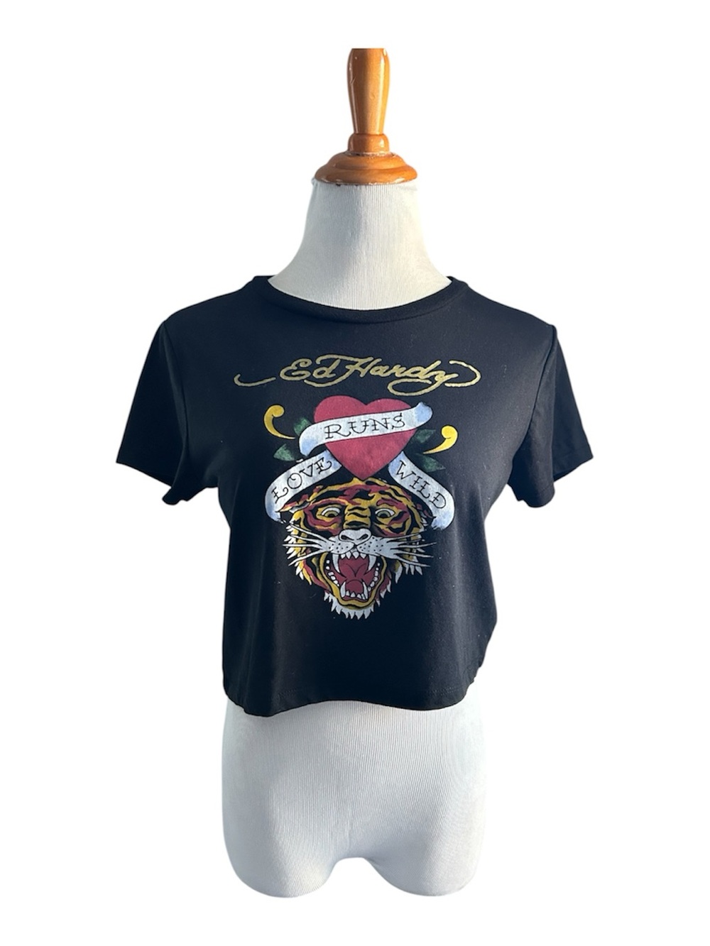 Ed Hardy Black Tee with White Script Logo